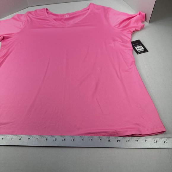 Athletic Works Womens Size XXL 20 Tee Shirt Stretch V-Neck Short Sleeve Pink New - Picture 11 of 13